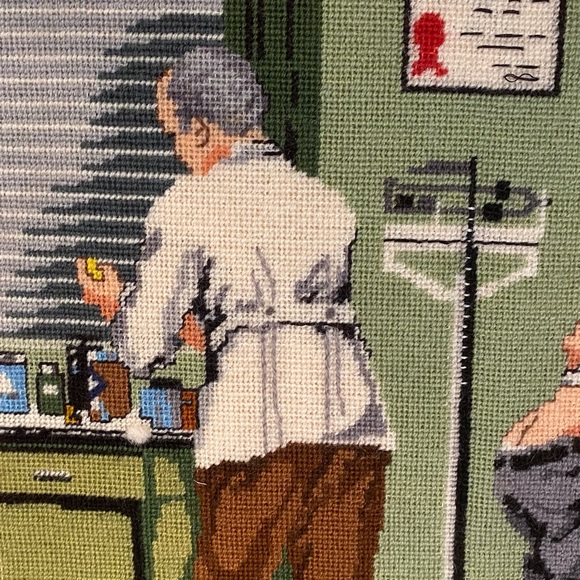 Vintage Norman Rockwell Needlepoint Large Wall Art Doctor Office 70s 18”x20” - Picture 5 of 11